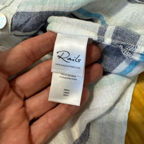 Rails Finley Shirt Mixed Agean Blue Stripe Linen Blend Women’s SIZE SMALL - Picture 11 of 14